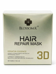 Blossom K Hair Repair Mask box in a metallic gold and beige color scheme with black and gold text, on a white background.