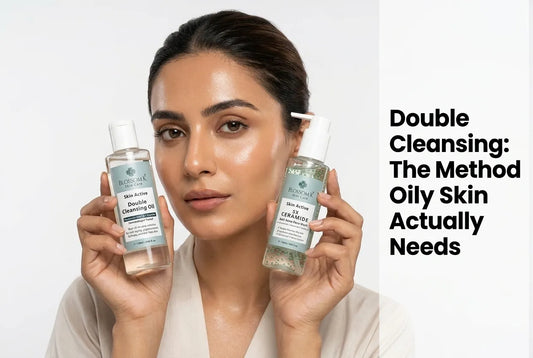 Double cleansing method for oily South Asian skin using oil-based and water-based cleansers